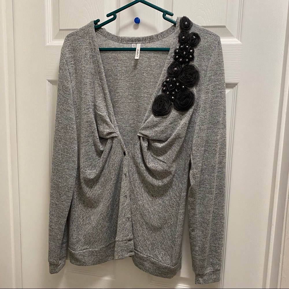 Maurice's Cardigan with Black Floral Detail
